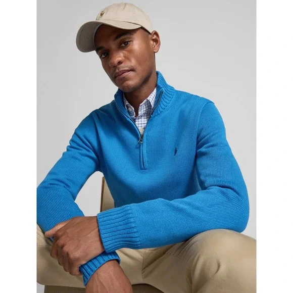 Polo Ralph Lauren Quarter Zip Sweater Pullover Knit Blue Menswear XL - Picture 5 of 11